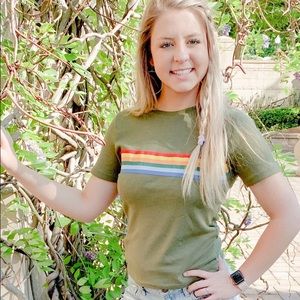 Green, Rainbow Striped Tee
